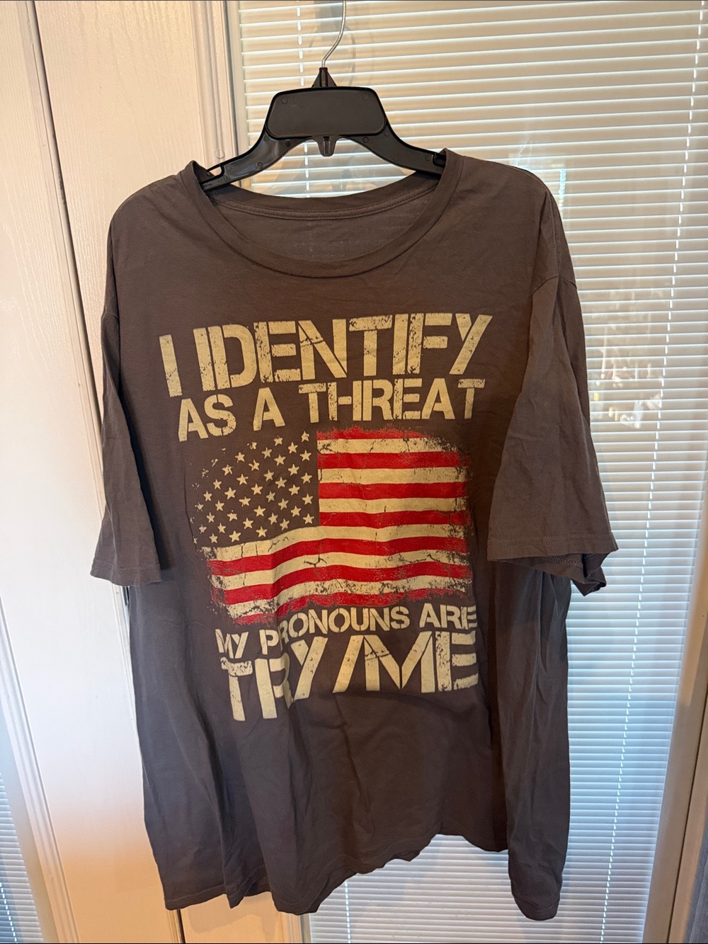 Graphic Tee - Grey Short Sleeve Shirt with American Flag Print